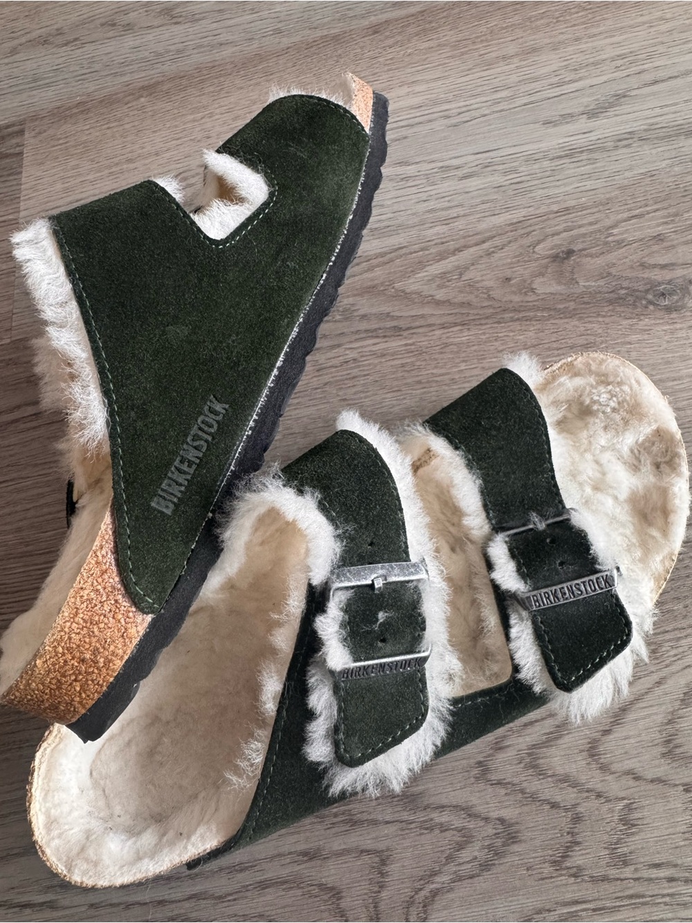 Birkenstock Arizona Shearling Suede sandal Dark Green sz 10 / 41 EU - Picture 4 of 6
